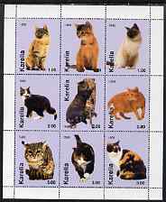 Karelia Republic 1999 Domestic Cats perf sheetlet containing set of 9 values unmounted mint, stamps on , stamps on  stamps on cats