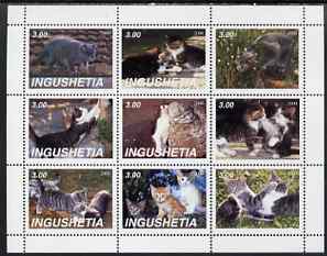 Ingushetia Republic 2000 Domestic Cats perf sheetlet containing set of 9 values unmounted mint, stamps on cats