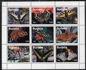 Buriatia Republic 1999 Butterflies perf sheetlet containing set of 9 values unmounted mint, stamps on , stamps on  stamps on butterflies