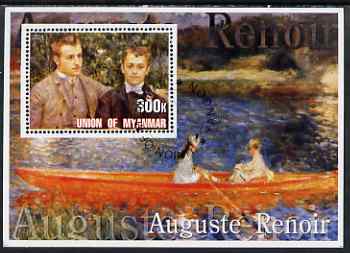 Myanmar 2001 Auguste Renoir perf m/sheet containing 1 x 300k value fine cto used, stamps on , stamps on  stamps on arts, stamps on  stamps on renoir