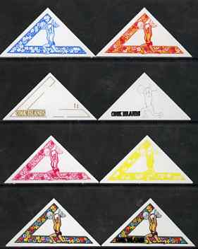 Cook Islands 1969 Weight Lifting 1c (from Third South Pacific Games Triangular set) the set of 8 imperf progressive proofs comprising the 5 individual colours plus 2, 3 a..., stamps on sport, stamps on triangulars, stamps on weightlifting
