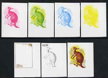 Niue 1984 Kangaroo $2.50 (from Ausipex set) the set of 7 imperf progressive proofs comprising the 5 individual colours plus 2 and 3-colour composites, as SG 559, stamps on stamp exhibitions, stamps on animals, stamps on kangaroos