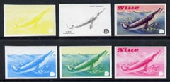 Niue 1983 Sei Whale 35c (from Protect the Whales set) the set of 6 imperf progressive proofs comprising the 4 individual colours plus 2 and 3-colour composites, as SG 489, stamps on whales
