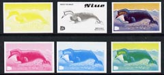 Niue 1983 Bowhead Whale 58c (from Protect the Whales set) the set of 6 imperf progressive proofs comprising the 4 individual colours plus 2 and 3-colour composites, as SG..., stamps on whales