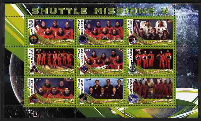 Malawi 2010 Space Shuttle Missions #05 perf sheetlet containing 9 values unmounted mint, stamps on space, stamps on shuttle