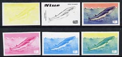 Niue 1983 Minke Whale $1.05 (from Protect the Whales set) the set of 6 imperf progressive proofs comprising the 4 individual colours plus 2 and 3-colour composites, as SG 494, stamps on , stamps on  stamps on whales