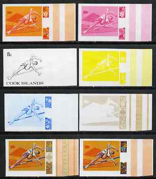 Cook Islands 1968 High Jump 15c (from Mexico Olympic Games set) the set of 8 imperf progressive proofs comprising the 5 individual colours plus 2, 3 and 4-colour composit..., stamps on sport, stamps on olympics, stamps on high jump