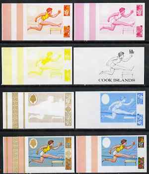 Cook Islands 1968 Hurdling 50c (from Mexico Olympic Games set) the set of 8 imperf progressive proofs comprising the 5 individual colours plus 2, 3 and 4-colour composite..., stamps on sport, stamps on olympics, stamps on hurdles