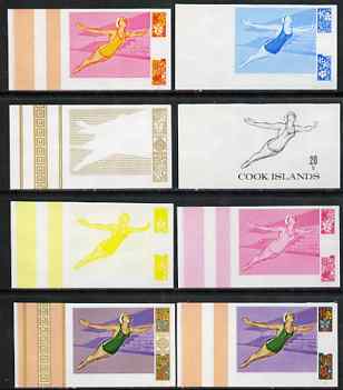 Cook Islands 1968 Diving 20c (from Mexico Olympic Games set) the set of 8 imperf progressive proofs comprising the 5 individual colours plus 2, 3 and 4-colour composites, as SG 280 unmounted mint, stamps on , stamps on  stamps on sport, stamps on  stamps on olympics, stamps on  stamps on diving