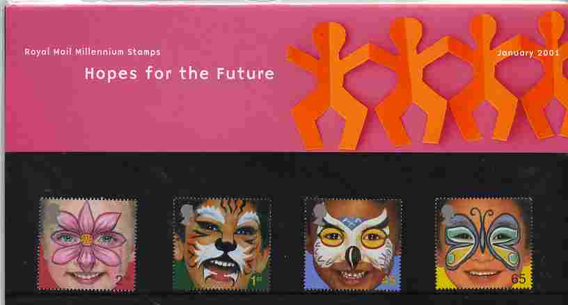 Great Britain 2001 Millennium Series - Face Paintings set of 4 in official presentation pack SG 2178-81, stamps on children, stamps on masks, stamps on millennium