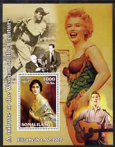 Somaliland 2002 A Tribute to the Woman of the Century #01 - The Queen Mother perf m/sheet also showing Marilyn, Elvis, Walt Disney & Babe Ruth, unmounted mint, stamps on royalty, stamps on baseball, stamps on queen mother, stamps on women, stamps on marilyn monroe, stamps on films, stamps on cinema, stamps on elvis, stamps on disney, stamps on personalities