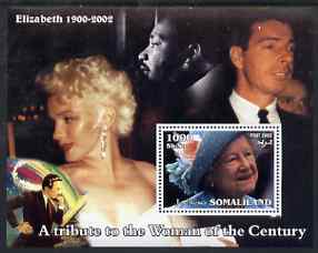 Somaliland 2002 A Tribute to the Woman of the Century #04 - The Queen Mother perf m/sheet also showing Martin Luther King, Walt Disney, Marilyn & Joe Dimaggio, unmounted ..., stamps on royalty, stamps on women, stamps on films, stamps on cinema, stamps on disney, stamps on marilyn monroe, stamps on queen mother, stamps on human rights, stamps on baseball, stamps on personalities