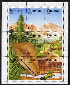 Tatarstan Republic 2000 Dinosaurs composite perf sheetlet containing set of 9 values unmounted mint, stamps on dinosaurs