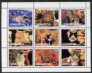 Udmurtia Republic 2001 Domestic Cats perf sheetlet containing set of 9 values unmounted mint, stamps on , stamps on  stamps on cats