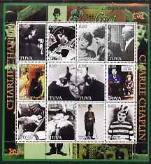 Touva 2004 Charlie Chaplin perf sheetlet #1 containing set of 12 values unmounted mint, stamps on films, stamps on cinema, stamps on comedy, stamps on personalities, stamps on comedy, stamps on chaplin