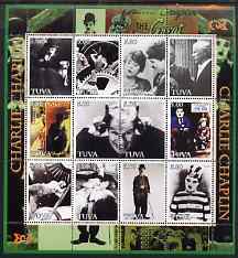 Touva 2004 Charlie Chaplin perf sheetlet #1 containing set of 12 values unmounted mint, stamps on , stamps on  stamps on films, stamps on  stamps on cinema, stamps on  stamps on comedy, stamps on  stamps on personalities, stamps on  stamps on comedy, stamps on  stamps on chaplin