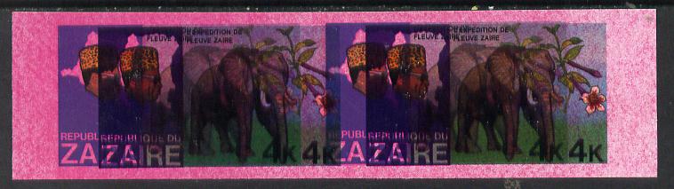 Zaire 1979 River Expedition 4k Elephant imperf proof pair with entire design doubled (extra impression 5mm away) plus fine overall wash of red unmounted mint (as SG 954)...., stamps on animals, stamps on elephants