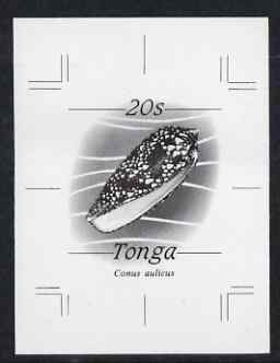 Tonga 1984-85 Princely Cone Shell 20s (from self adhesive Marine Life def set) B&W photographic proof, scarce thus, as SG 875 (Note the Princely Cone was issued as 29s), stamps on , stamps on  stamps on marine life, stamps on  stamps on shells