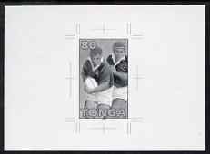 Tonga 1995 Rugby World Cup Championship 80s (Two Players with Ball) B&W photographic proof, scarce thus, as SG MS 1296b, stamps on sport, stamps on rugby