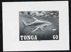 Tonga 1994 Tiger Shark 60s (from Game Fishing set) B&W photographic proof, scarce thus, as SG 1267, stamps on marine life, stamps on fish, stamps on gamefish