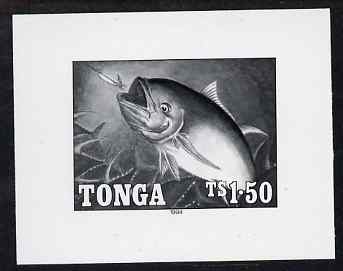 Tonga 1994 Yellow-Finned Tuna 1p50 (from Game Fishing set) B&W photographic proof, scarce thus, as SG 1269, stamps on , stamps on  stamps on marine life, stamps on  stamps on fish, stamps on  stamps on gamefish, stamps on  stamps on gamefish