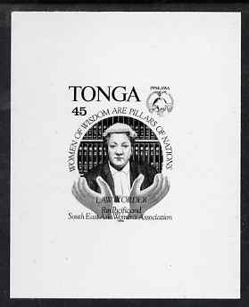 Tonga 1994 Woman Barrister 45s (from Women's Association set) B&W photographic proof, scarce thus, as SG 1276, stamps on , stamps on  stamps on women, stamps on  stamps on  law , stamps on  stamps on legal, stamps on  stamps on judicial