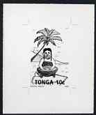 Tonga 1993 Girl Making Kava 10s (from Childrens Painting Competition set) B&W photographic proof, scarce thus, as SG 1257, stamps on children, stamps on arts, stamps on food