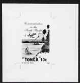 Tonga 1993 Communications in South Pacific 10s (from Children's Painting Competition set) B&W photographic proof, scarce thus, as SG 1259, stamps on children, stamps on arts, stamps on communications, stamps on aviation, stamps on ships