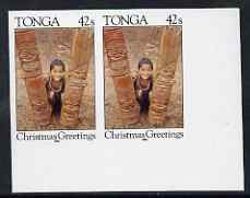 Tonga 1986 Wood Carvings 42s (from Christmas set) imperf proof pair as SG 957, stamps on christmas, stamps on carving