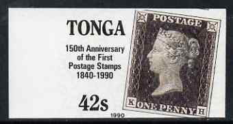 Tonga 1990 150th Anniversary of Penny Black 42s (1840 Great Britain 1d black) imperf plate proof unmounted mint as SG 1073, stamps on stamp on stamp, stamps on stamponstamp