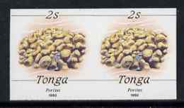 Tonga 1990-92 Porites Coral 2s (from reduced-size Marine Life set) imperf proof pair, rare thus, as SG1087 (1992 imprint date), stamps on marine life, stamps on coral