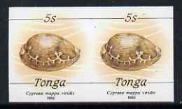 Tonga 1990-92 Green Map Cowrie Shell 5s (from reduced-size Marine Life set) imperf proof pair, rare thus, as SG1089 (1992 imprint date), stamps on marine life, stamps on shells
