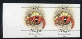 Tonga 1990-92 Hermit Crab in Shell 15s (from reduced-size Marine Life set) imperf proof pair, rare thus, as SG1093 (1992 imprint date), stamps on marine life, stamps on shells, stamps on crabs
