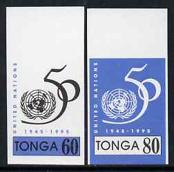 Tonga 1995 50th Anniversary of United Nations 60s & 80s imperf plate proofs, scarce thus, as SG 1324 & 1327, stamps on united nations