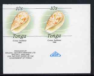 Tonga 1990-92 Bubble Cone Shell 10s (from reduced-size Marine Life set) imperf proof pair, rare thus, as SG1092 (1990 imprint date), stamps on marine life, stamps on shells