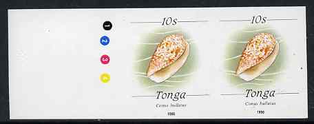 Tonga 1988-92 Bubble Cone Shell 10s (from redrawn Marine Life def set) imperf proof pair, rare thus, as SG 1005 (1990 imprint date), stamps on marine life, stamps on shells