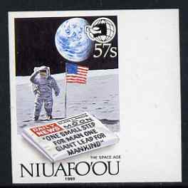 Tonga - Niuafo'ou 1989 EXPO '89 Stamp Exhibition (Man on Moon & Newspaper), imperf marginal proof unmounted mint as SG 131, stamps on , stamps on  stamps on communications, stamps on  stamps on newspapers, stamps on  stamps on space, stamps on  stamps on stamp exhibitions