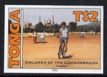 Tonga 1994 Indian Boy with Bicycle 2p (from 25th Anniversary set) imperf proof unmounted mint, as SG 1294, stamps on , stamps on  stamps on bicycles, stamps on  stamps on children