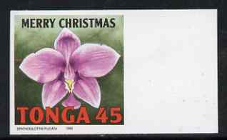 Tonga 1995 Orchid - Spathoglottis plicata 45s Christmas (insc Merry Christmas) imperf marginal plate proof as SG 1330, stamps on christmas, stamps on orchids, stamps on flowers