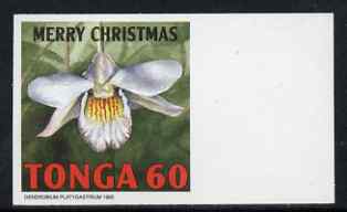 Tonga 1995 Orchid - Dendrobium platygastrium 60s Christmas (insc Merry Christmas) imperf marginal plate proof as SG 1332, stamps on christmas, stamps on orchids, stamps on flowers