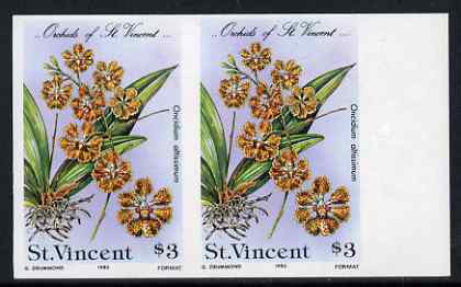 St Vincent 1985 Orchids $3 imperf pair unmounted mint, as SG 853, stamps on , stamps on  stamps on flowers, stamps on  stamps on orchids