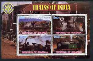 Somalia 2002 Trains of India #2 perf sheetlet containing 4 values with Rotary Logo, fine cto used , stamps on railways, stamps on rotary