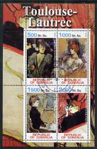 Somalia 2002 Toulouse-Lautrec Paintings perf sheetlet containing 4 values, fine cto used , stamps on , stamps on  stamps on arts, stamps on  stamps on toulouse-lautrec, stamps on  stamps on women