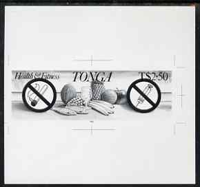 Tonga 1993 Anti-Smoking, Anti-Drugs & Healthy Food 2p50 (from Health & Fitness set) B&W photographic proof (as issued 60s value - SG 1213), stamps on smoking, stamps on health, stamps on food, stamps on drugs, stamps on tobacco, stamps on fruit