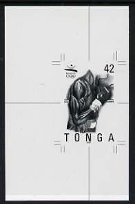 Tonga 1992 Boxing 42s (from Barcelona Olympic Games set) B&W photographic proof, scarce thus, as SG 1177, stamps on boxing, stamps on olympics