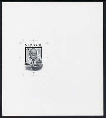 Tonga - Niuafoou 1993 King & Pangai (Patrol Boat) 45s (from 75th Birthday set) B&W photographic Proof as SG 190, stamps on royalty, stamps on ships