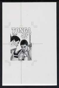 Tonga 1990 Boxing 42s (from Commonwealth Games set) B&W photographic proof, scarce thus, as SG 1065, stamps on , stamps on  stamps on boxing, stamps on  stamps on sport