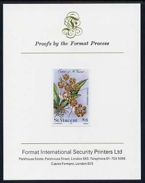 St Vincent 1985 Orchids $3 imperf proof mounted on Format International proof card, stamps on , stamps on  stamps on flowers, stamps on  stamps on orchids