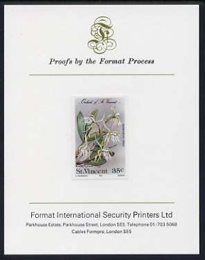 St Vincent 1985 Orchids 35c imperf proof mounted on Format International proof card, stamps on flowers, stamps on orchids