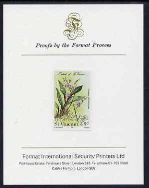 St Vincent 1985 Orchids 45c imperf proof mounted on Format International proof card, stamps on , stamps on  stamps on flowers, stamps on  stamps on orchids